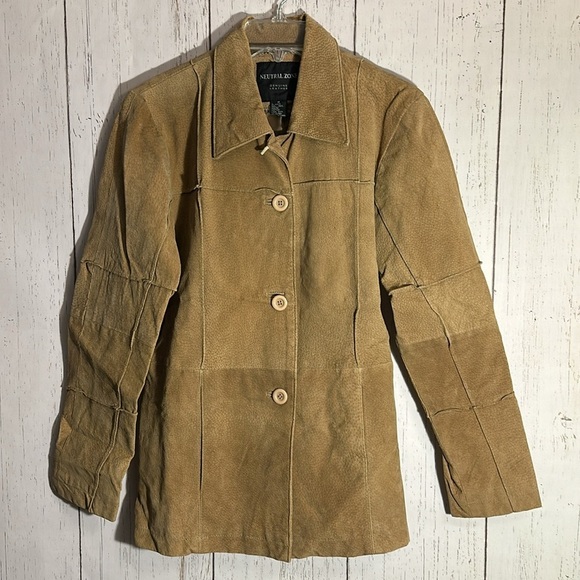 Neutral Zone Genuine Leather Camel Brown Tan Button Down Jacket Size Medium - Picture 1 of 6